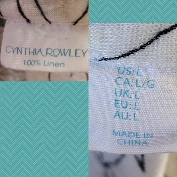 Cynthia Rowley White Leaves Print 100% Linen Collared V-Neck Tee - Picture 4 of 4